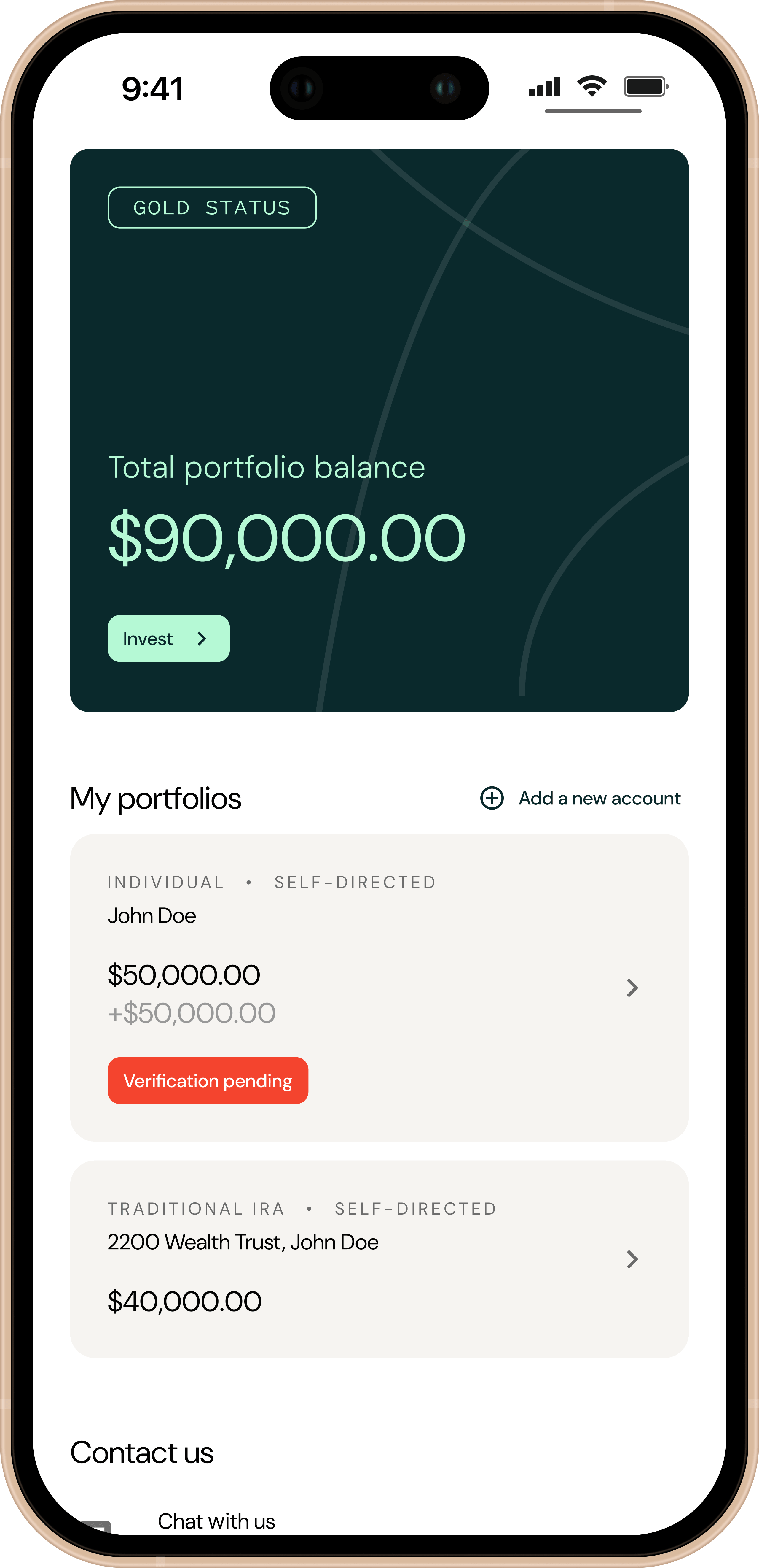Summary view of the portfolio experience, the home page of Willow Wealth's platform.